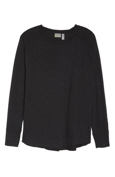 Shop Zella Relaxed Washed Cotton Long Sleeve T-shirt In Black