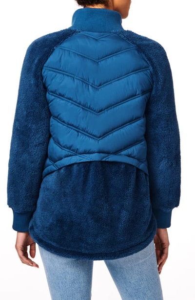 Bernardo Mixed Media Puffer Jacket In Teal Wing