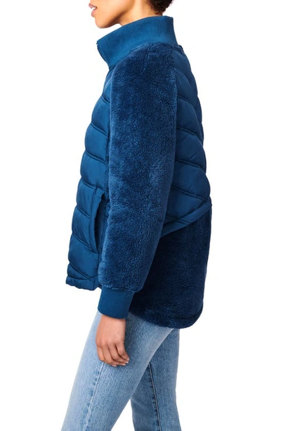 Bernardo Mixed Media Puffer Jacket In Teal Wing