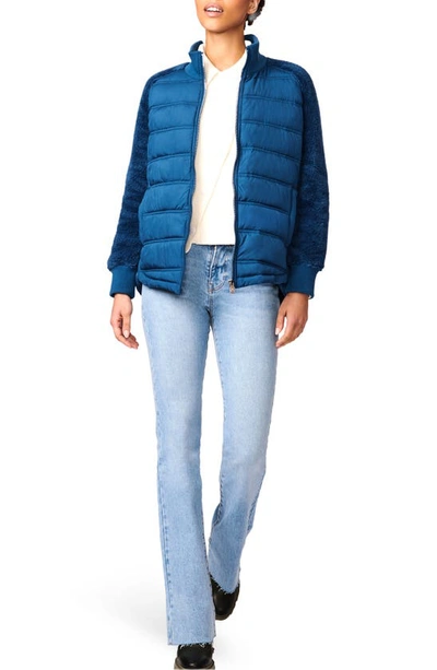 Bernardo Mixed Media Puffer Jacket In Teal Wing