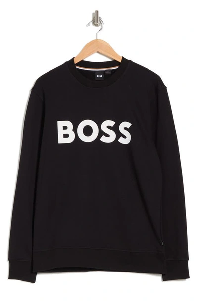 Shop Hugo Boss Stadler Crewneck Cotton Sweatshirt In Black