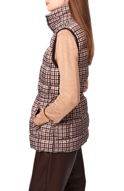 Bernardo Water Resistant Houndstooth Quilted Puffer Vest In Multi Brown