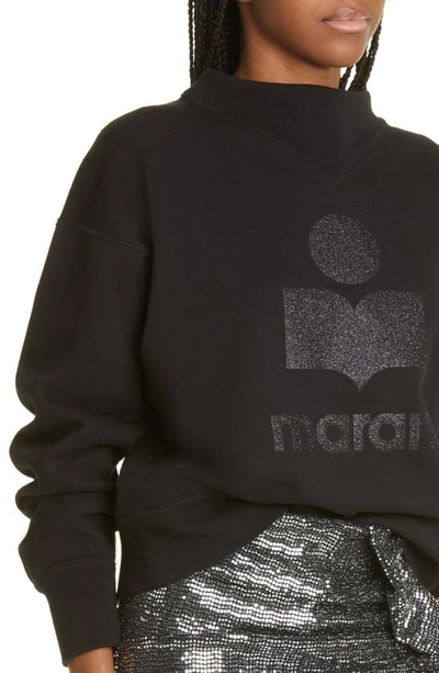 Shop Isabel Marant Étoile Moby Mock Neck Cotton Blend Logo Graphic Sweatshirt In Black