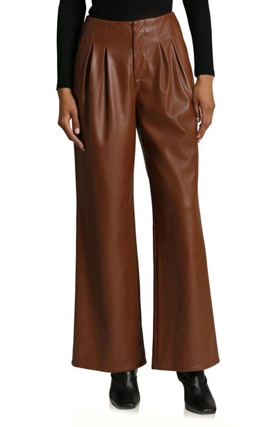 Shop Avec Les Filles Wide Leg Faux-ever Leather™ Pleated Pants In Sienna