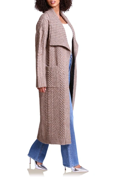 Shop Avec Les Filles Cable Open Front Sweater Coat In Mink