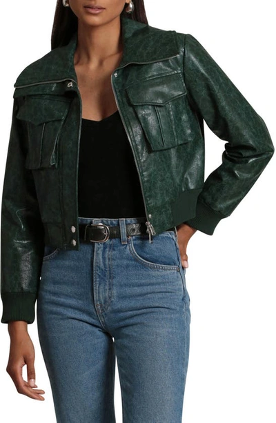 Shop Avec Les Filles Faux-ever Leather™ Crop Bomber Jacket In Emerald