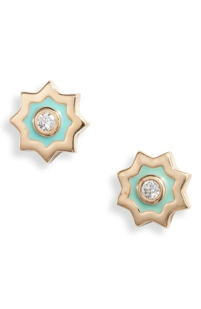 Shop Anzie Diamond Starburst Stud Earrings In Green