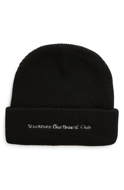 Shop Stockholm Surfboard Club Mossa Logo Embroidered Beanie In Black
