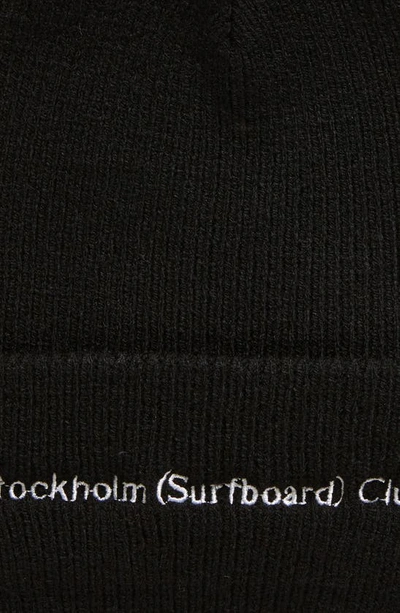 Shop Stockholm Surfboard Club Mossa Logo Embroidered Beanie In Black