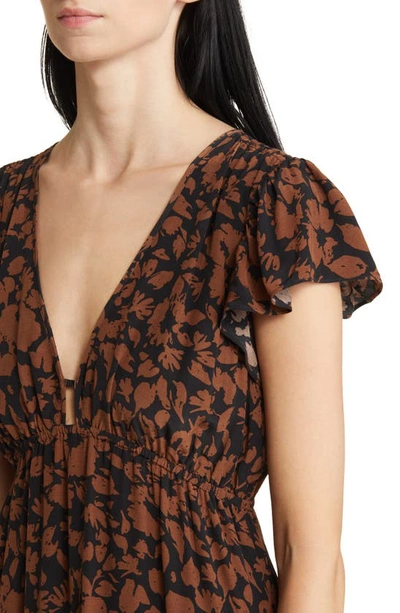 Shop Rails Tina Floral Print Flutter Sleeve Midi Dress In Garden Silhouette