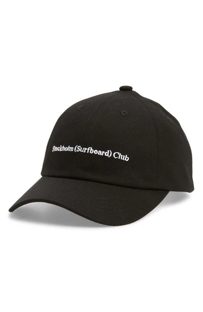 Shop Stockholm Surfboard Club Pac Logo Embroidered Baseball Cap In Black/ White