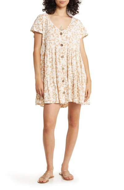 Shop Rip Curl Holiday Tropics Floral Tiered Minidress In Tan