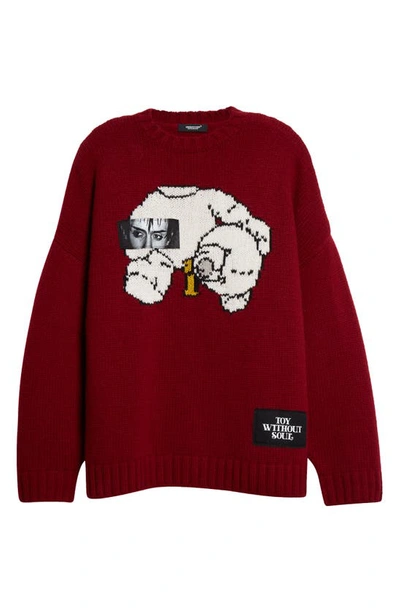 Shop Undercover Toy Without Soul Intarsia Graphic Crewneck Sweater In Bordeaux