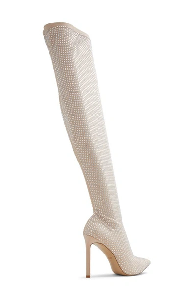 Shop Aldo Nassia Embellished Pointed Toe Over The Knee Boot In Bone