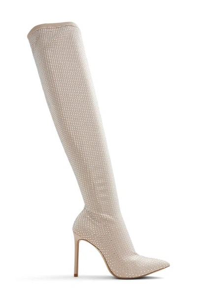 Shop Aldo Nassia Embellished Pointed Toe Over The Knee Boot In Bone