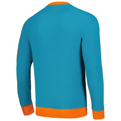 Shop Tommy Hilfiger Aqua Miami Dolphins Reese Raglan Tri-blend Pullover Sweatshirt