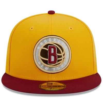 Shop New Era Yellow/red Brooklyn Nets Fall Leaves 2-tone 59fifty Fitted Hat