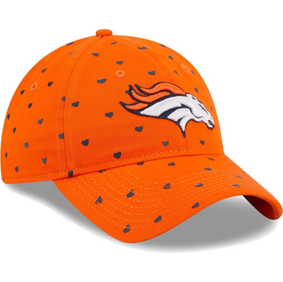 Shop New Era Girls Youth   Orange Denver Broncos Hearts 9twenty Adjustable Hat