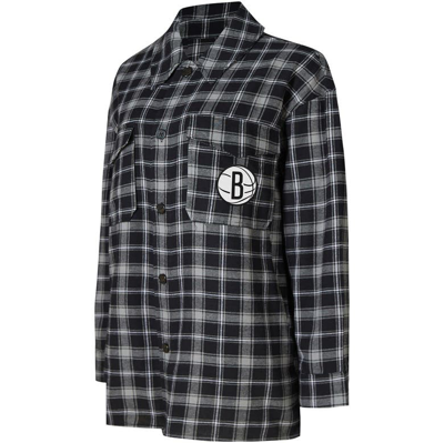Shop College Concepts Black/gray Brooklyn Nets Boyfriend Button-up Nightshirt