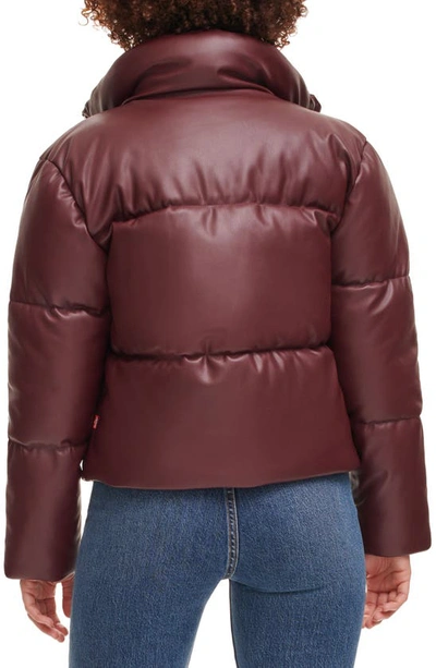 Shop Levi's Water Resistant Faux Leather Puffer Jacket In Decadent Chocolate