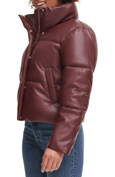 Shop Levi's Water Resistant Faux Leather Puffer Jacket In Decadent Chocolate