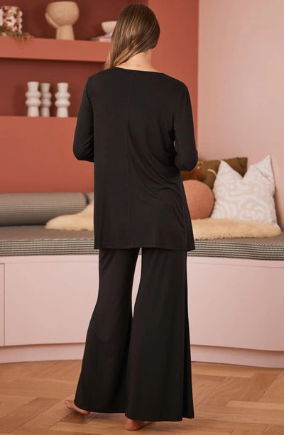 Shop Angel Maternity Street To Home Maternity/nursing Cardigan, Camisole & Pants Set In Black