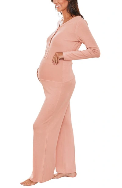 Angel Maternity Isabelle Nursing/maternity Pajamas & Baby Gown Set In Pink