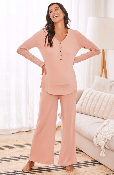 Angel Maternity Isabelle Nursing/maternity Pajamas & Baby Gown Set In Pink