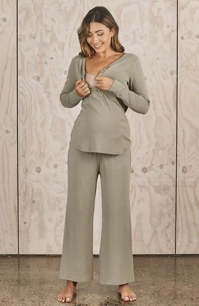 Angel Maternity Isabelle Nursing/maternity Pajamas & Baby Gown Set In Green
