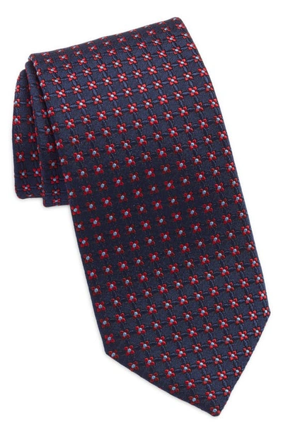 Shop David Donahue Neat Floral Silk Tie In Navy/ Red