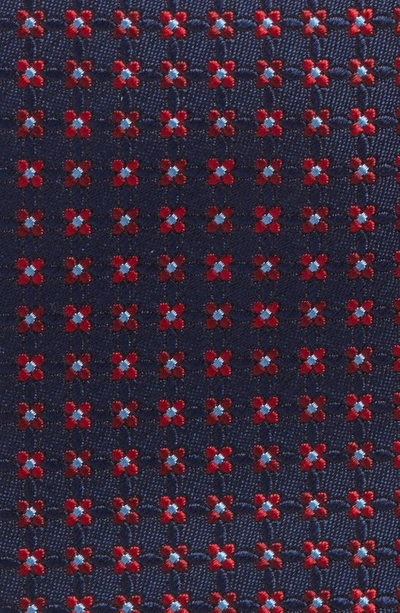 Shop David Donahue Neat Floral Silk Tie In Navy/ Red