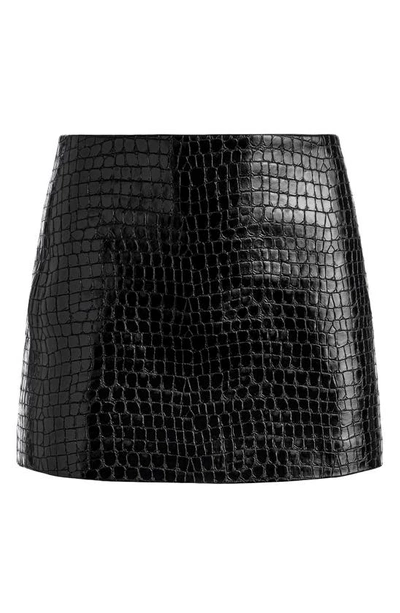 Shop Alice And Olivia Rubi Croc Embossed Faux Leather Miniskirt In Black