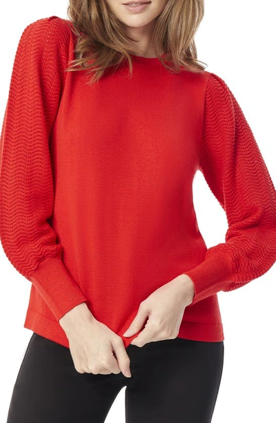Shop Jones New York Pointelle Sleeve Sweater In Rouge