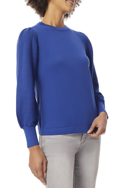 Shop Jones New York Pointelle Sleeve Sweater In Sapphire