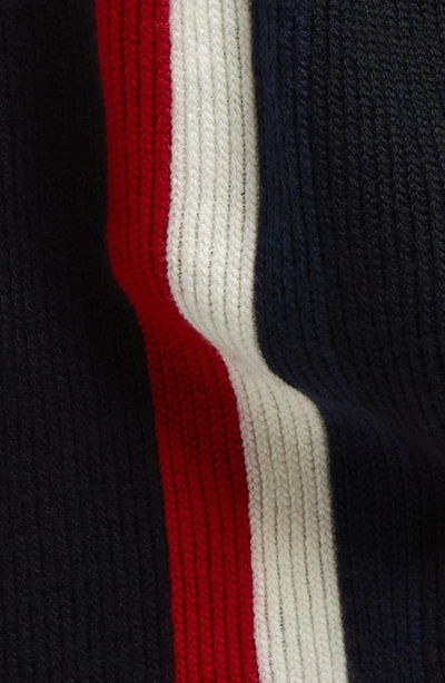 Shop Moncler Stripe Virgin Wool Scarf In Navy Blue