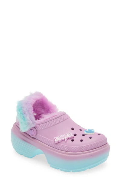 Shop Crocs X Aespa Stomp Faux Fur Lined Clog In Pink Multi
