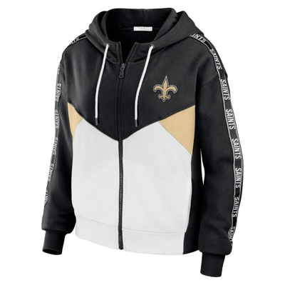 Wear By Erin Andrews Black/white New Orleans Saints Color Block Light Weight Modest Crop Full-zip Ho In Black