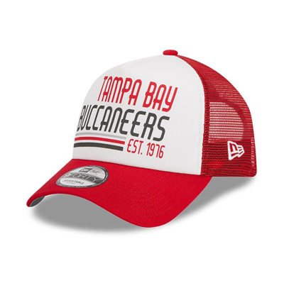 Shop New Era White/red Tampa Bay Buccaneers Stacked A-frame Trucker 9forty Adjustable Hat