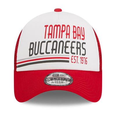 Shop New Era White/red Tampa Bay Buccaneers Stacked A-frame Trucker 9forty Adjustable Hat