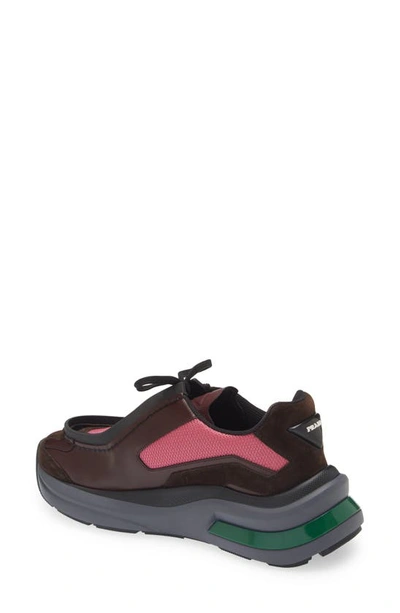 Shop Prada New Mixed Media Sneaker In Granato/ Peonia