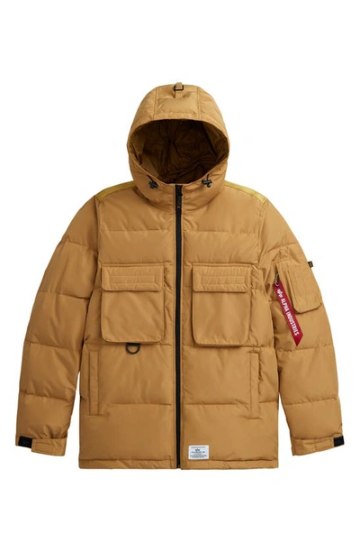 Shop Alpha Industries Water Resistant Hooded Puffer Jacket In Bronzed Brown