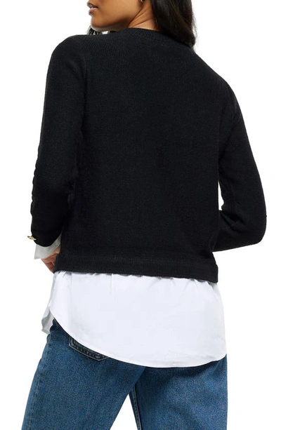 Shop River Island Layered Look Cable Knit Sweater In Black