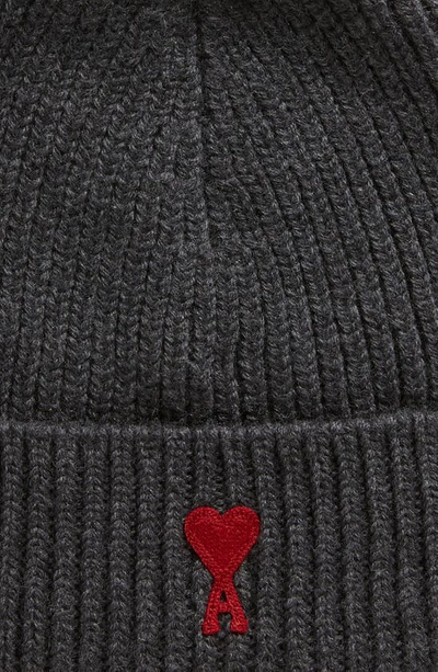 Shop Ami Alexandre Mattiussi Ami De Coeur Embroidered Wool Beanie In Heather Grey/ Red/ 084