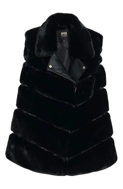 Shop River Island Faux Fur & Faux Leather Moto Vest In Black