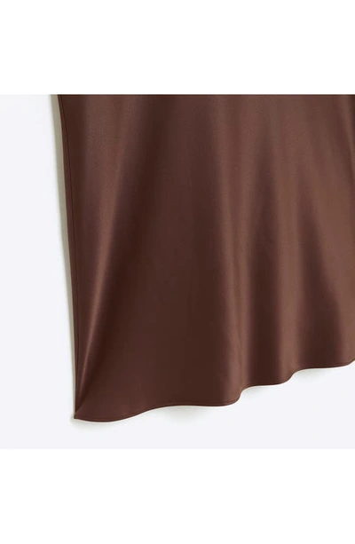 Shop River Island Bias Cut Satin Skirt In Brown