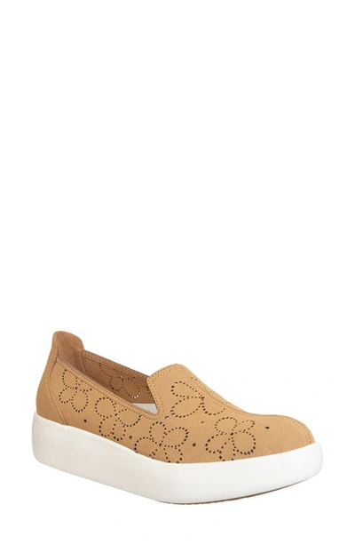 Shop Otbt Coexist Perforated Floral Platform Slip-on Sneaker In Camel