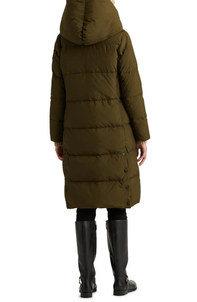 Shop Lauren Ralph Lauren Pillow Hood Longline Down & Feather Jacket In Loden