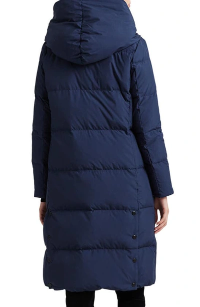 Shop Lauren Ralph Lauren Pillow Hood Longline Down & Feather Jacket In Navy