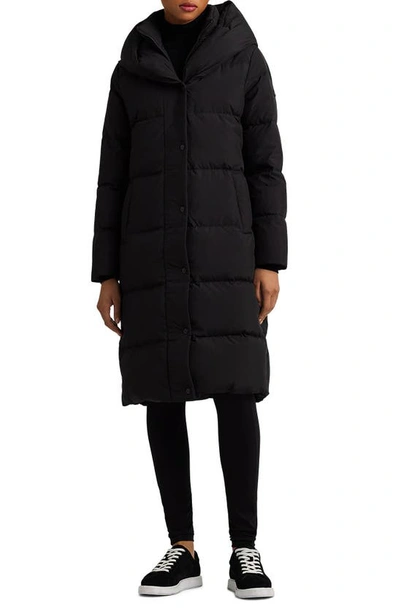 Shop Lauren Ralph Lauren Pillow Hood Longline Down & Feather Jacket In Black