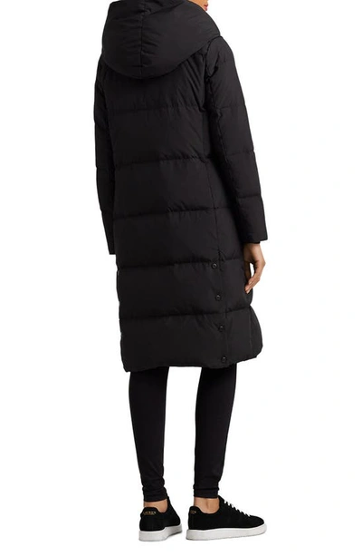 Shop Lauren Ralph Lauren Pillow Hood Longline Down & Feather Jacket In Black